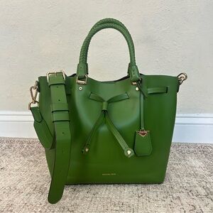 Michael Kors Green Leather Drawstring Satchel with Braided Handles